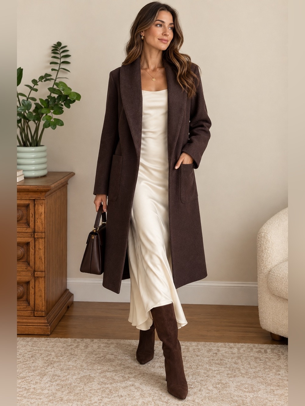 🔹 Joie Chocolate Brown Long Open-Front Coat Size Small - Worn Once